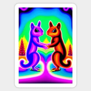 CARTOON 2 SQUIRRELS DANCING AT SUNSET Sticker